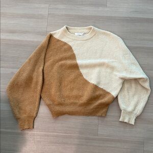 Lush Asymmetrical color block Cream / Camel Knit Sweater